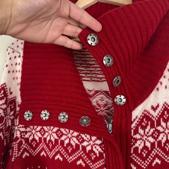 Sweater Large Tall Fair Isle Nordic Scandi Preppy Holiday Festive Apres Ski Zip - Picture 5 of 10